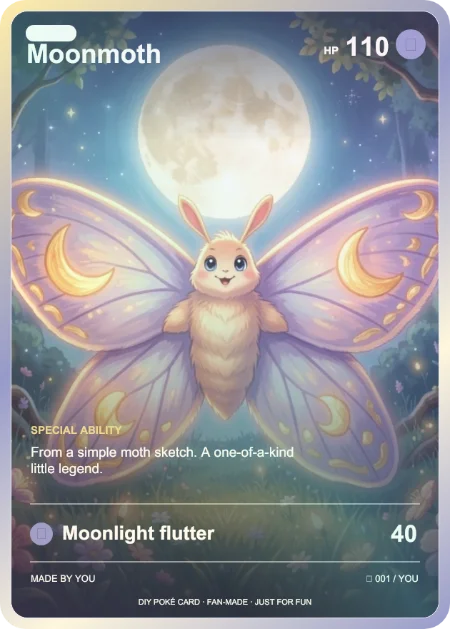 Moonmoth trading card: From a simple moth sketch