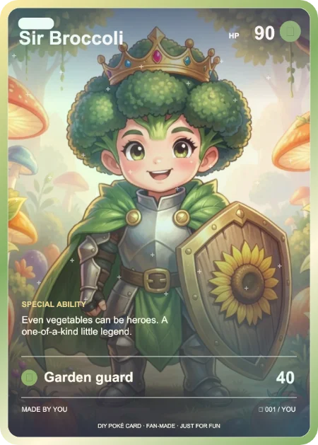 Sir Broccoli trading card: Even vegetables can be heroes