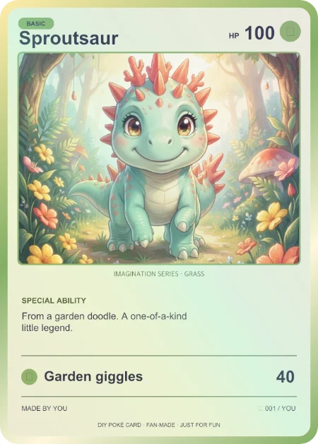 Sproutsaur trading card: From a garden doodle
